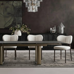 Round Marble-Top Dining Table, White and Gold