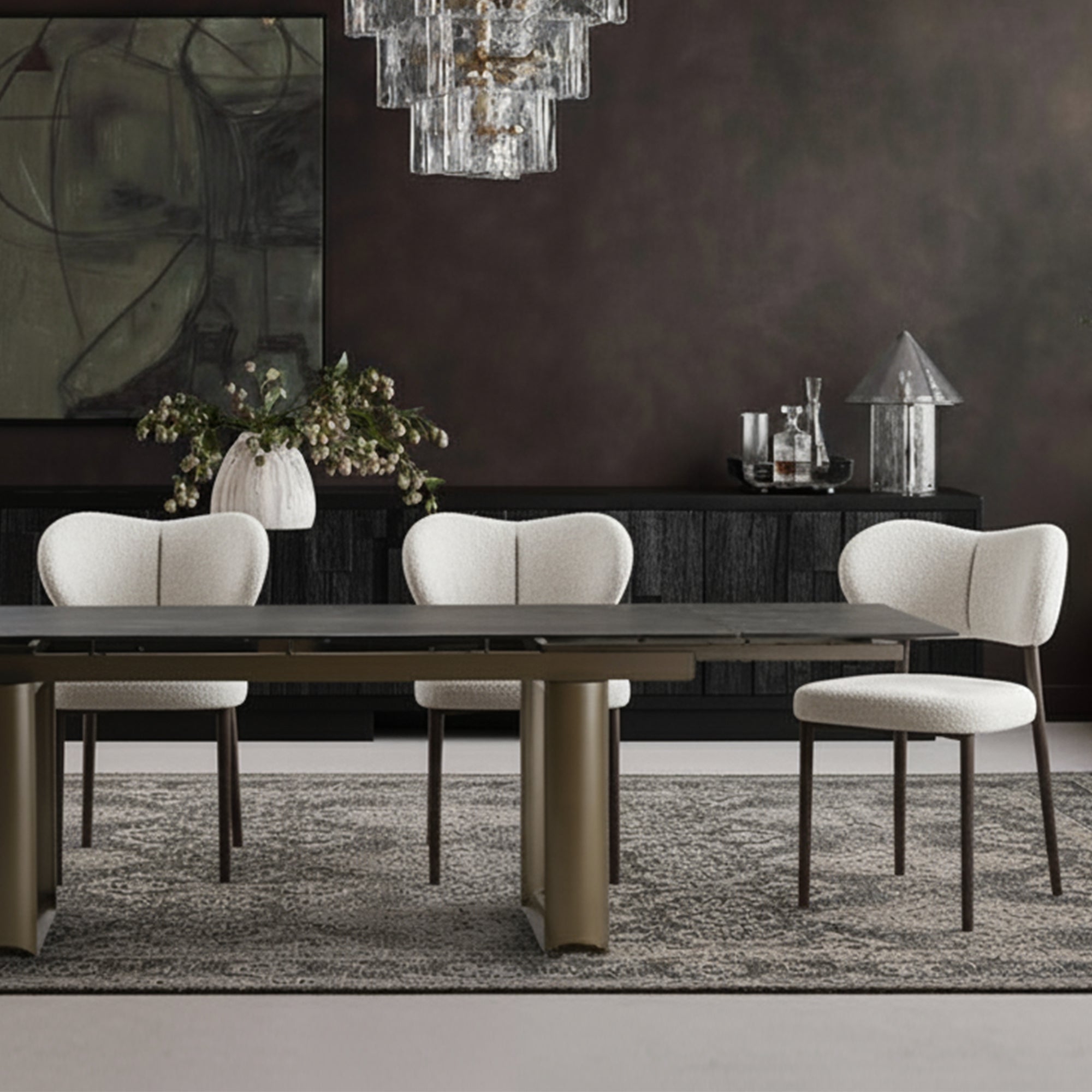 Round Marble-Top Dining Table, White and Gold