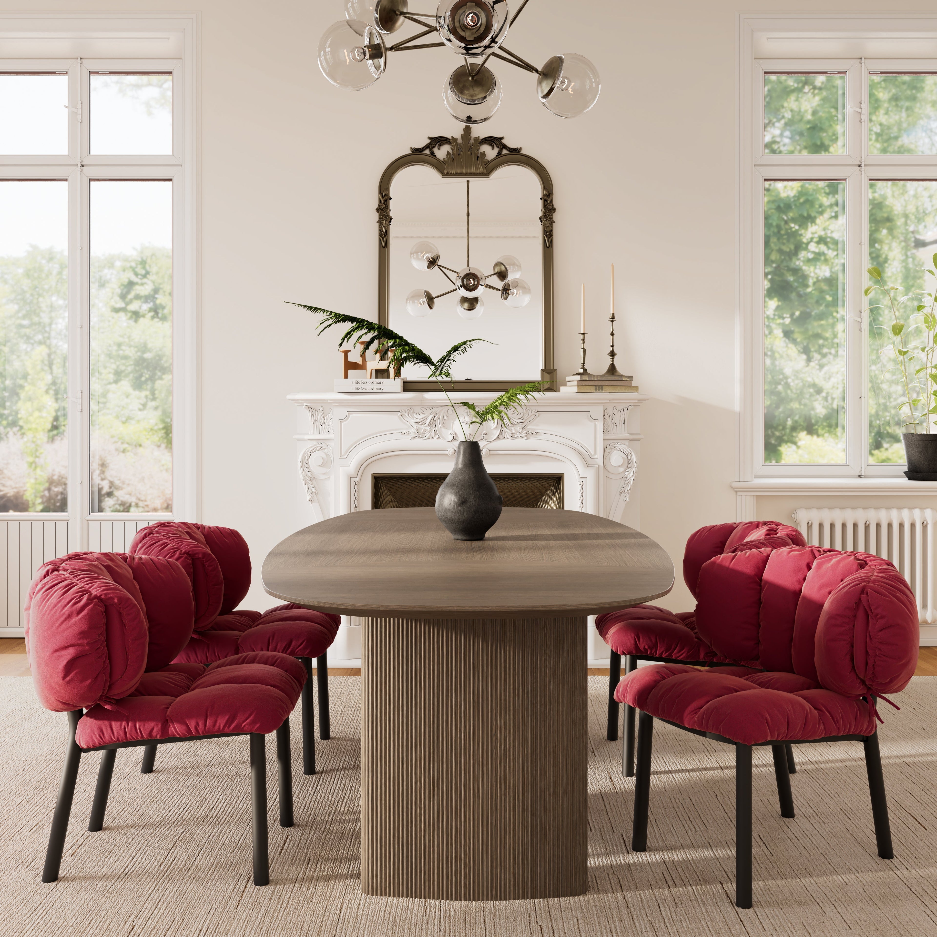 Velvet Dining Side Chair, Set of 1, Red and Green