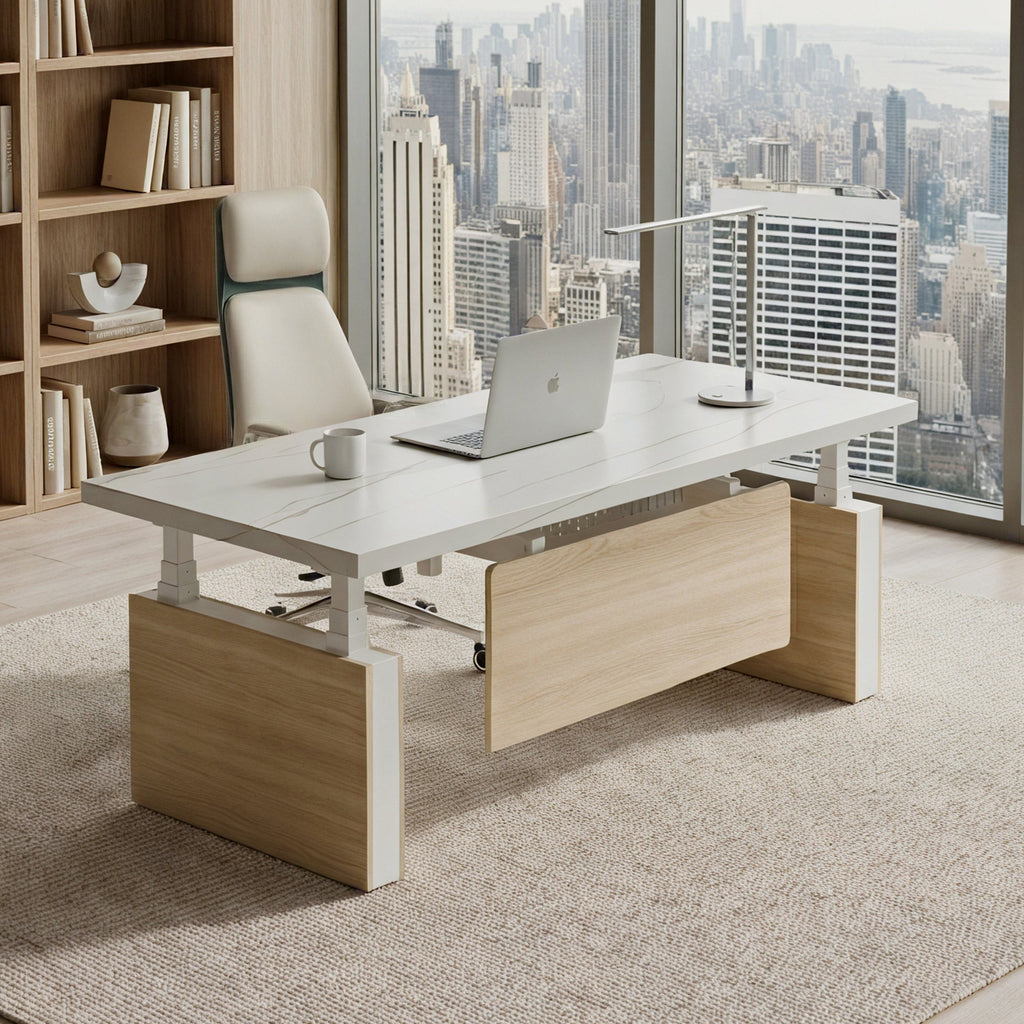 Electric Height-Adjustable Standing Desk, Premium, White
