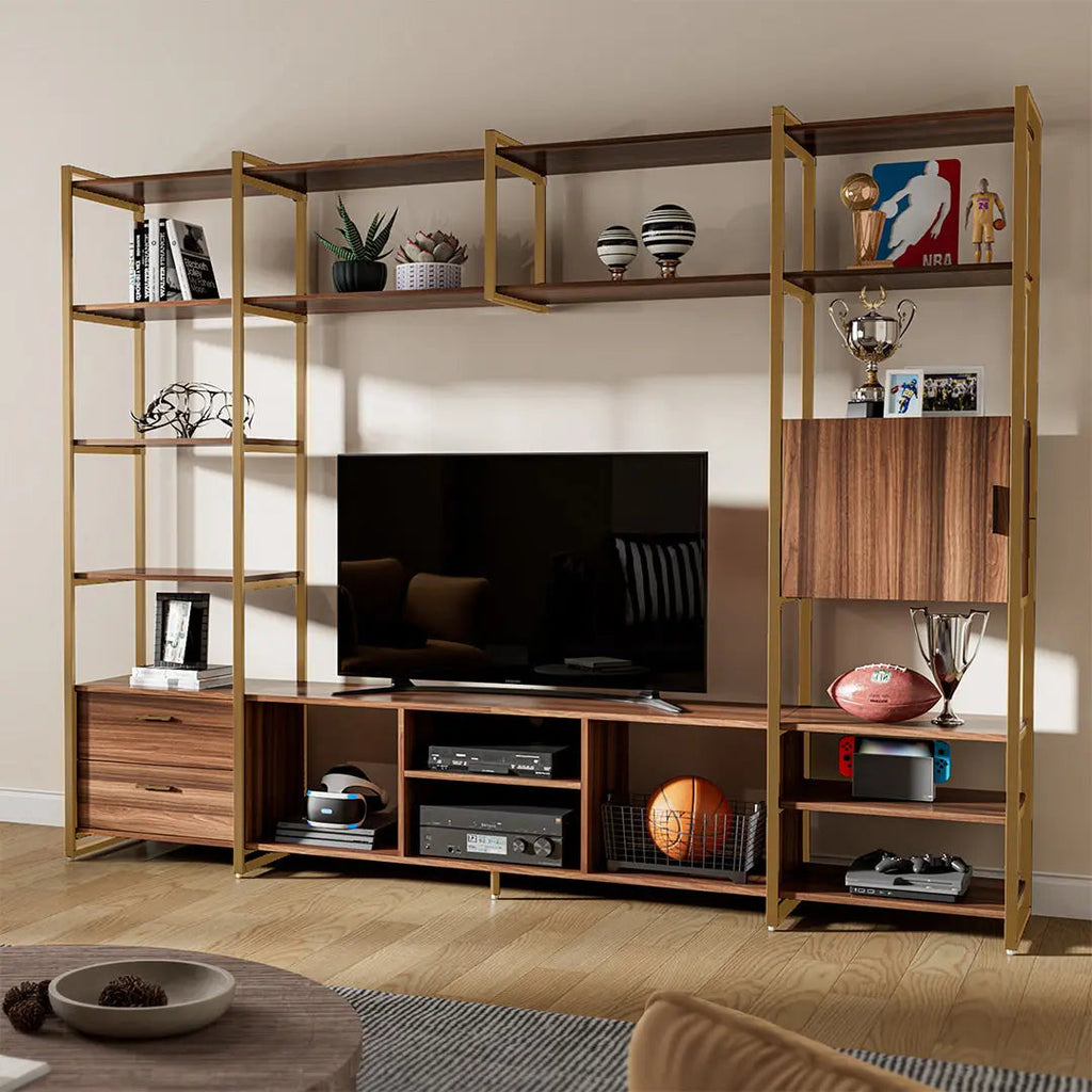 Modern TV Stand with Storage Cabinet and Book Shelves