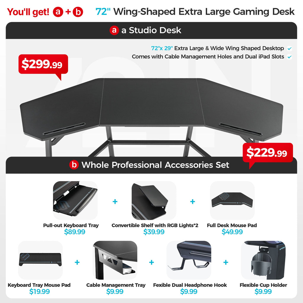 Wing-Shaped Studio Desk (73x23)