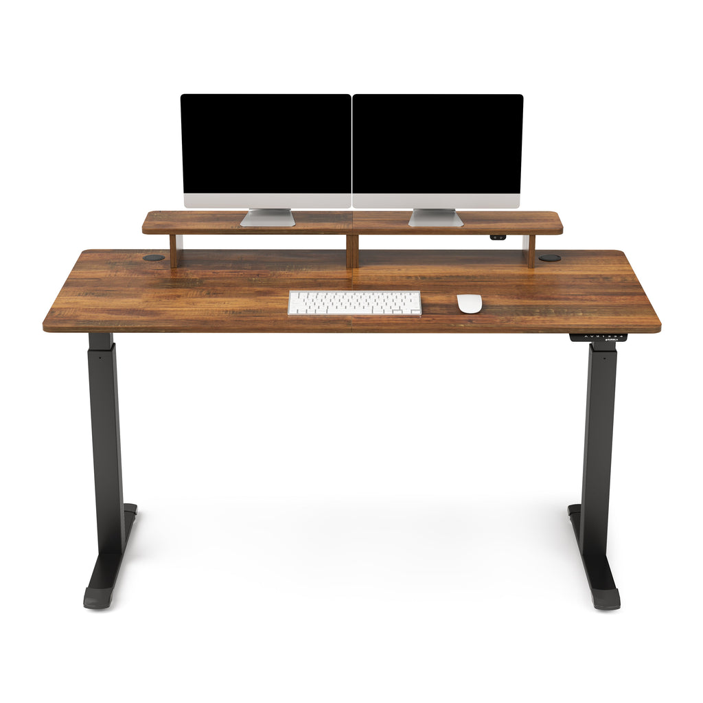 63x29 Walnut Height Adjustable Standing Desk with RGB Monitor Stand