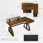63x23 L-Shaped Height Adjustable Executive Desk, Handcrafted Walnut