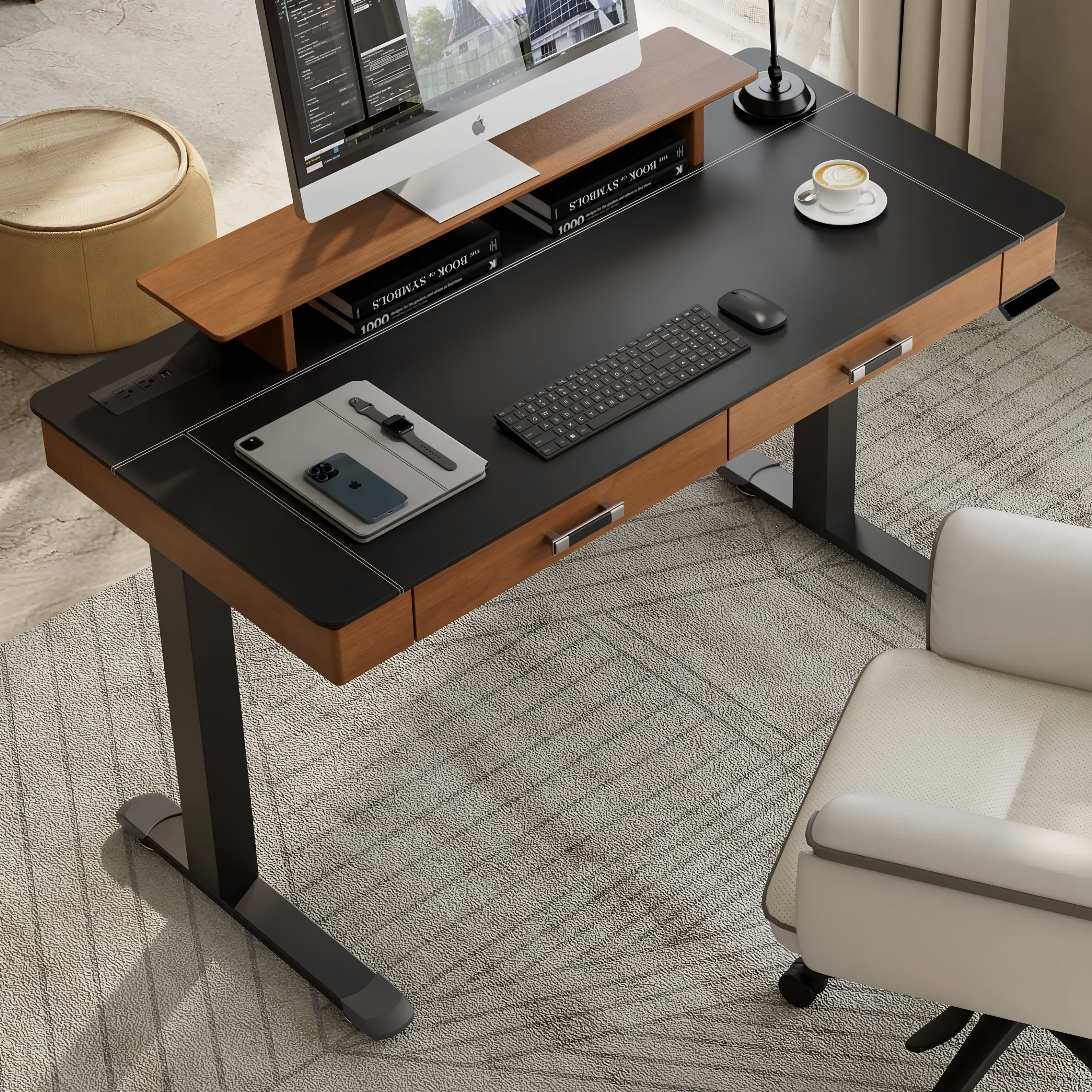 Faux Saddle Leather Adjustable Standing Desk (55x23)