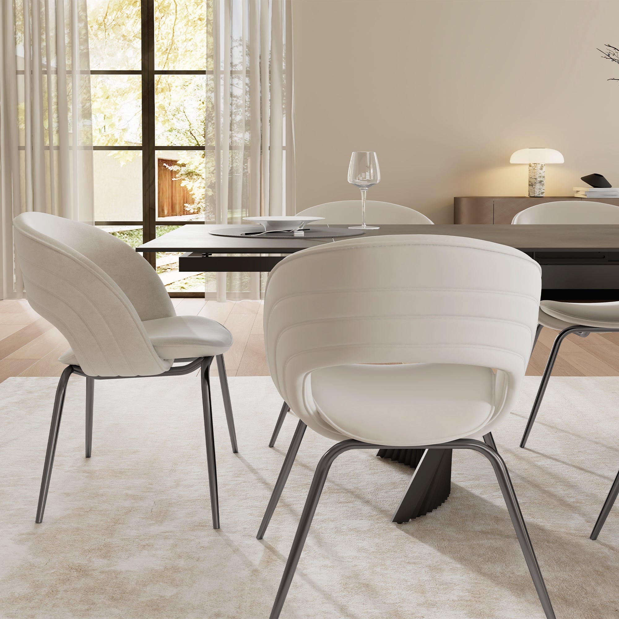 Velvet Dining Chair, Set of 1, Off-White