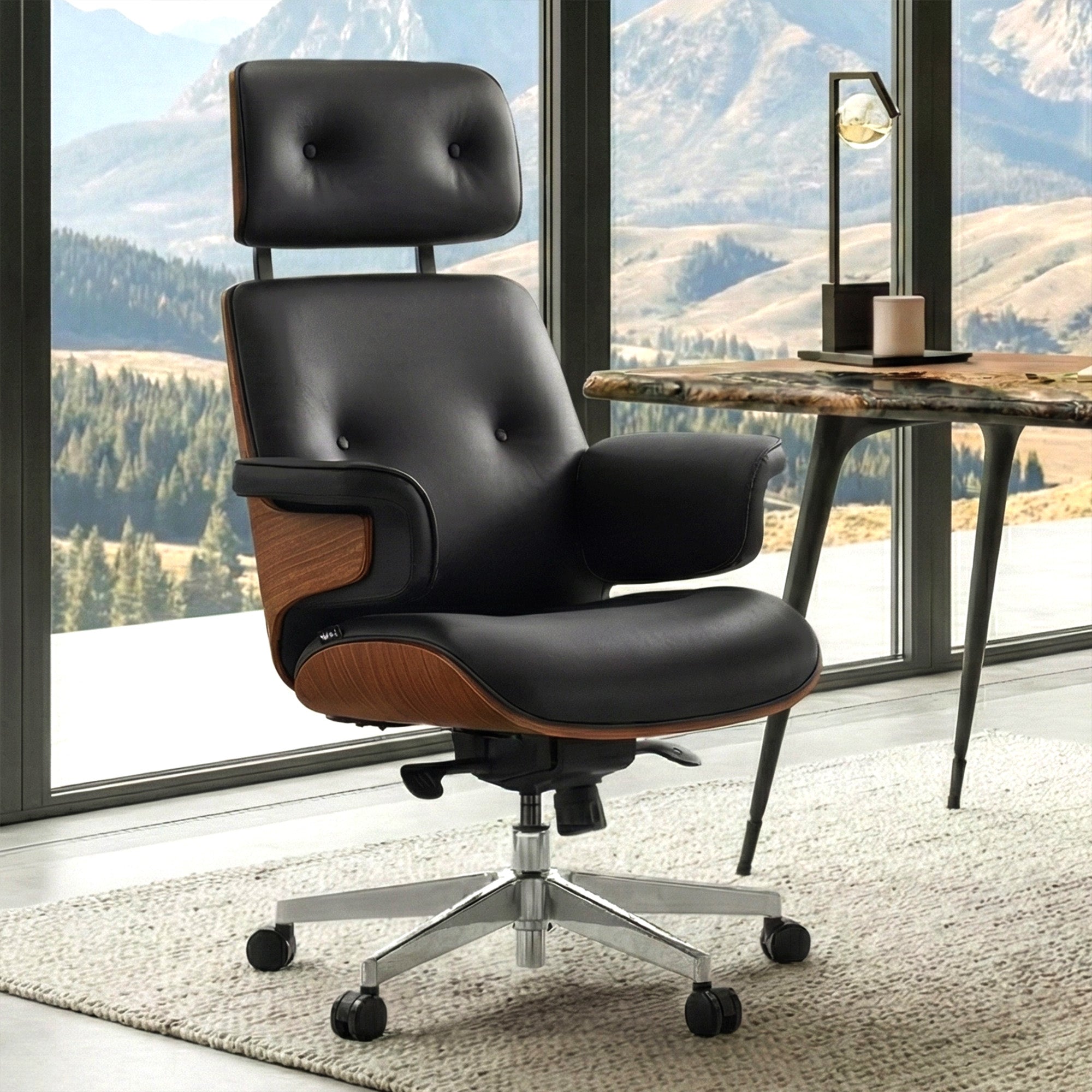 Genuine Leather Executive Office Chair - Classic Ergonomic Design