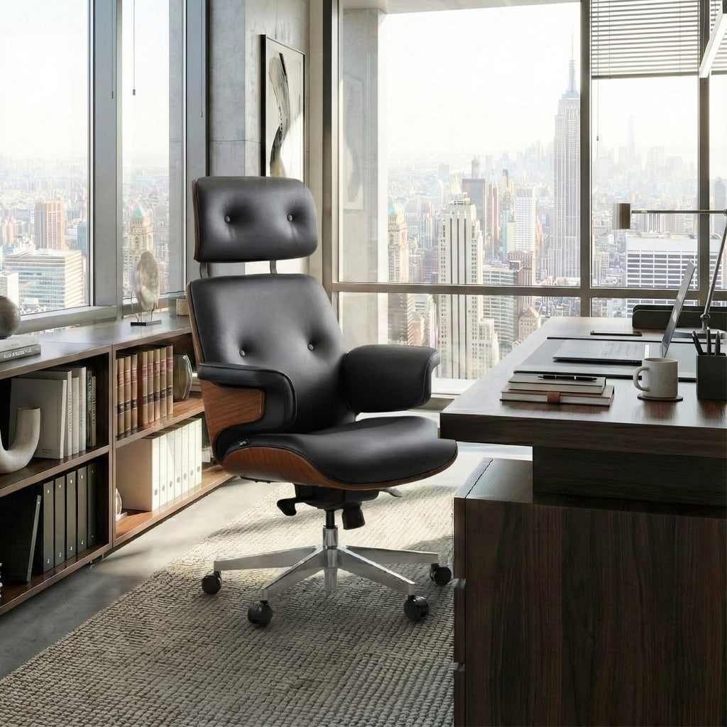 Genuine Leather Executive Office Chair - Classic Ergonomic Design