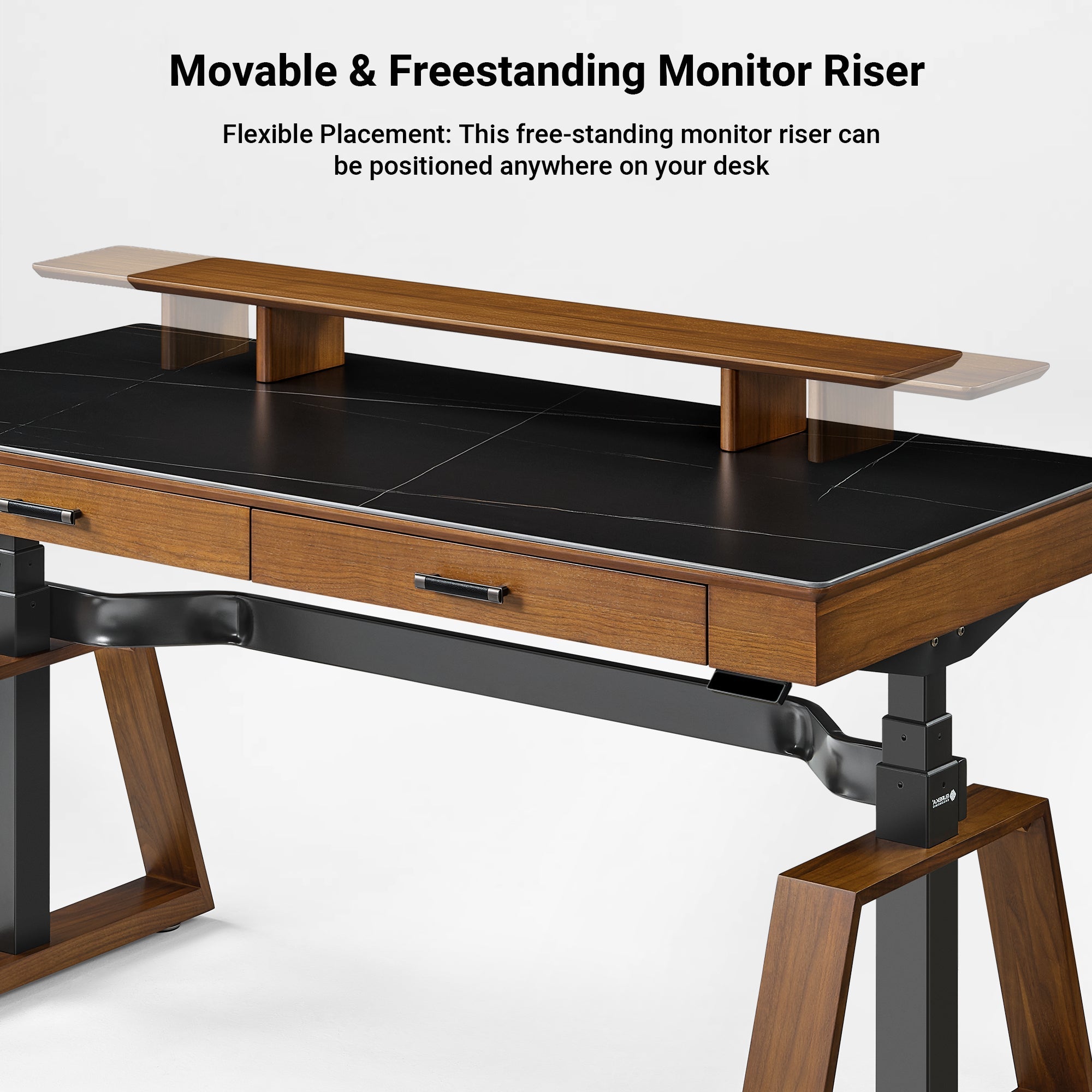 63x29 Executive Height Adjustable Standing Desk with Walnut Desktop and Drawers