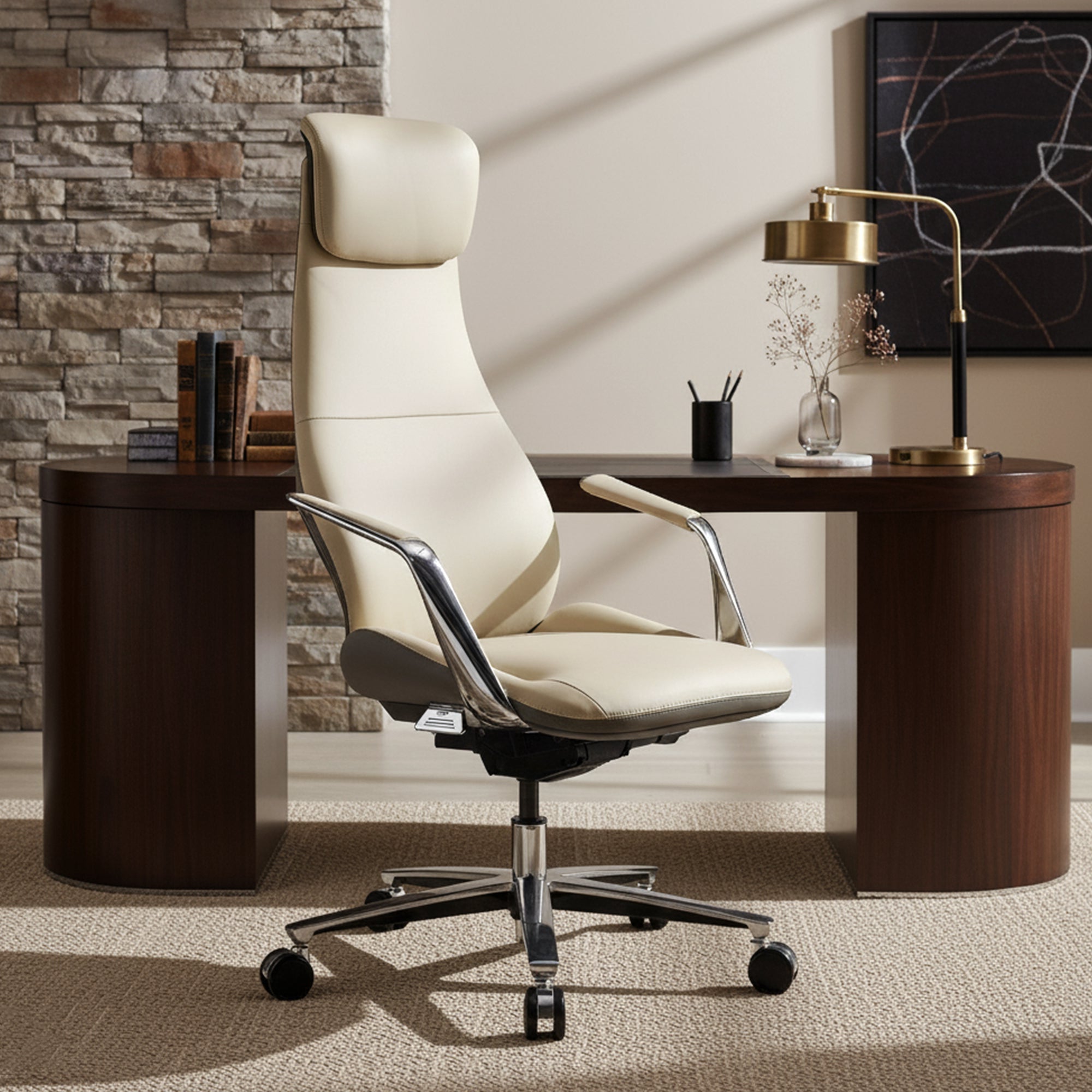 Genuine Leather Executive Office Chair - Butterfly Design High Back