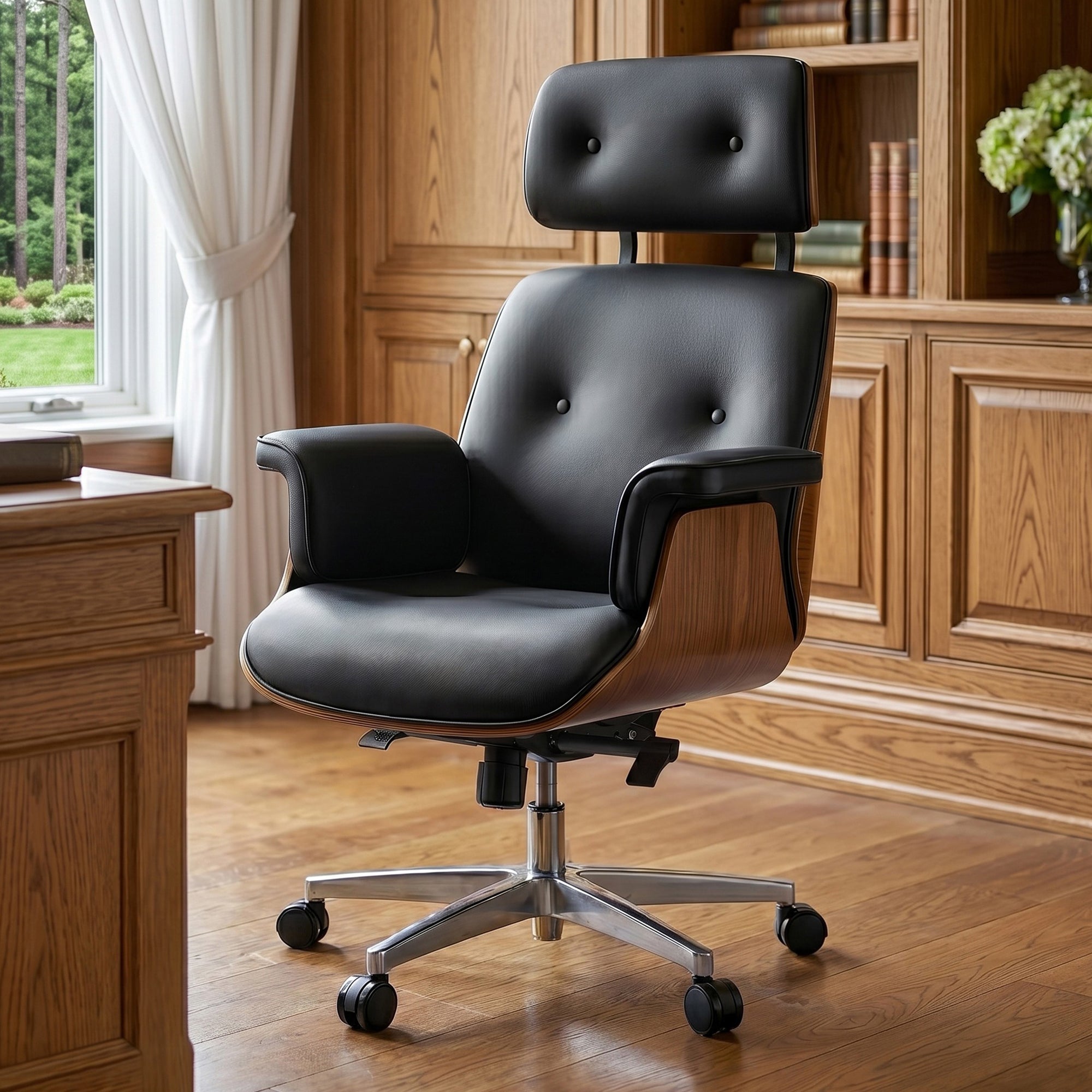 Genuine Leather Executive Office Chair - Classic Ergonomic Design