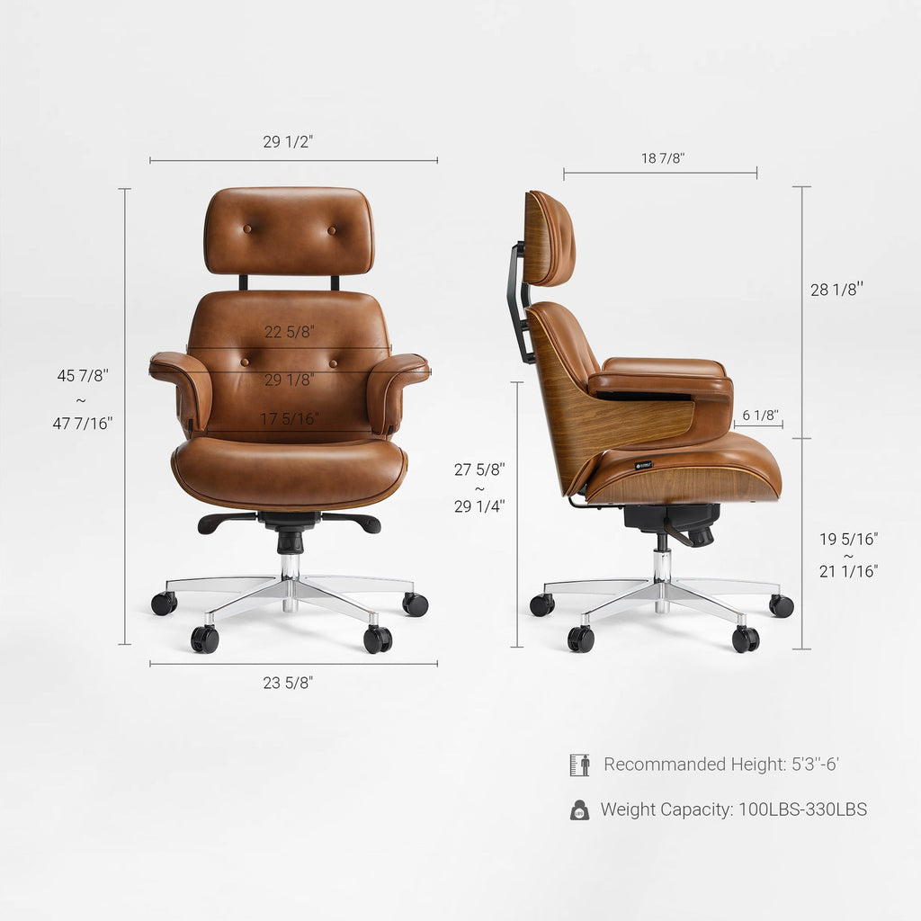 Genuine Leather Executive Office Chair - Classic Ergonomic Design