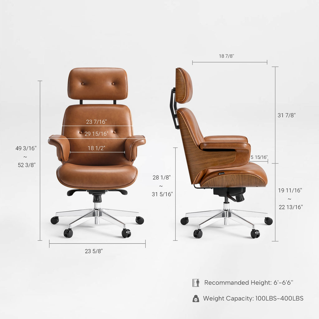 Genuine Leather Executive Office Chair - Classic Ergonomic Design