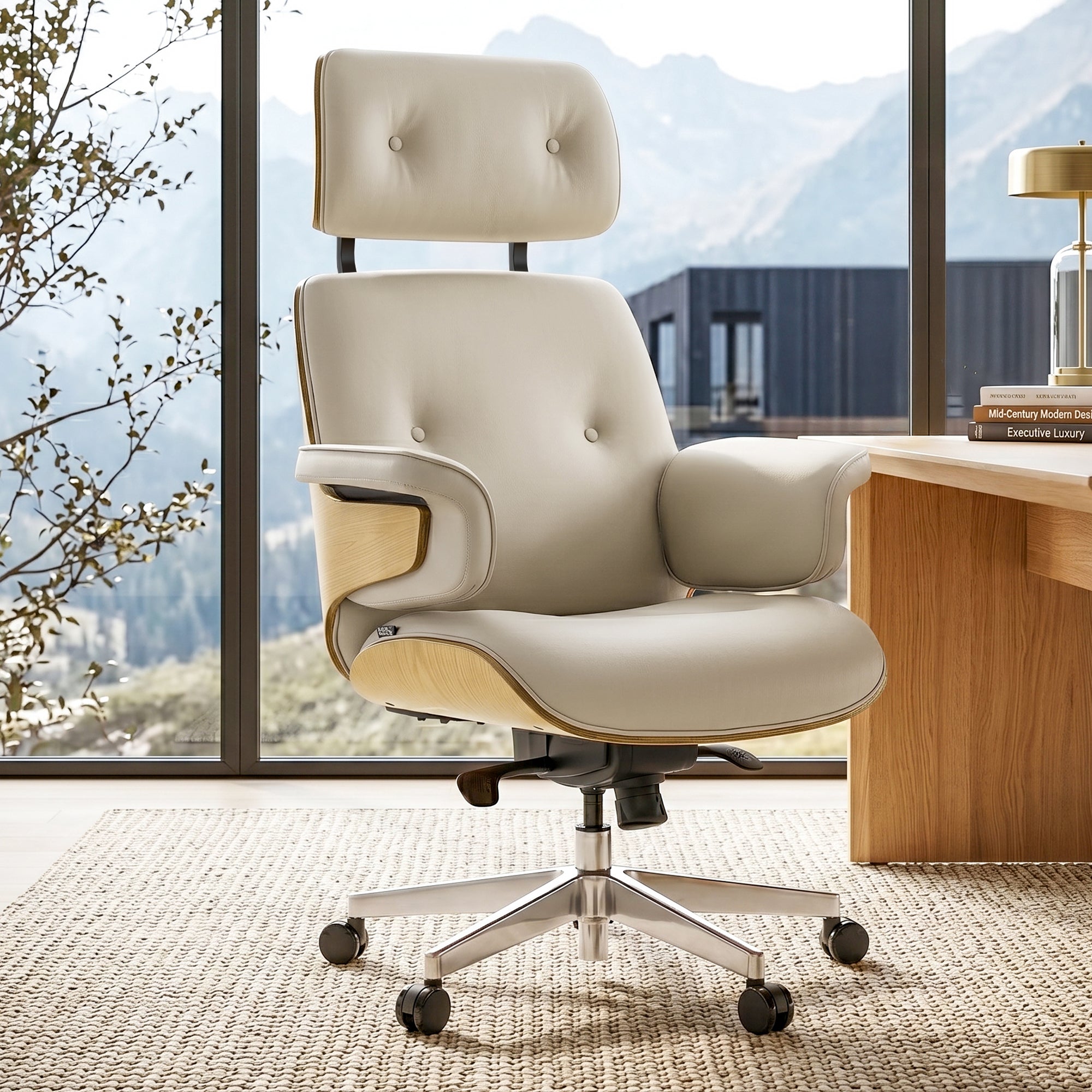 Genuine Leather Executive Office Chair - Classic Ergonomic Design