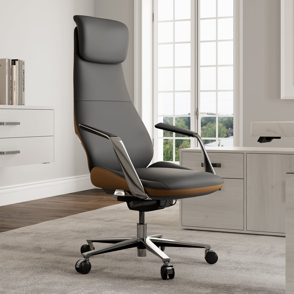 Genuine Leather Executive Office Chair - Butterfly Design High Back
