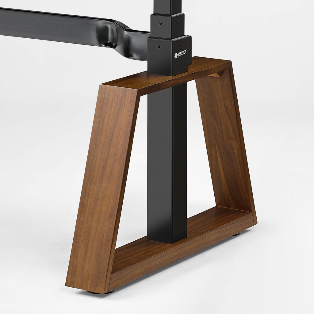 63x29 Executive Height Adjustable Standing Desk with Walnut Desktop and Drawers