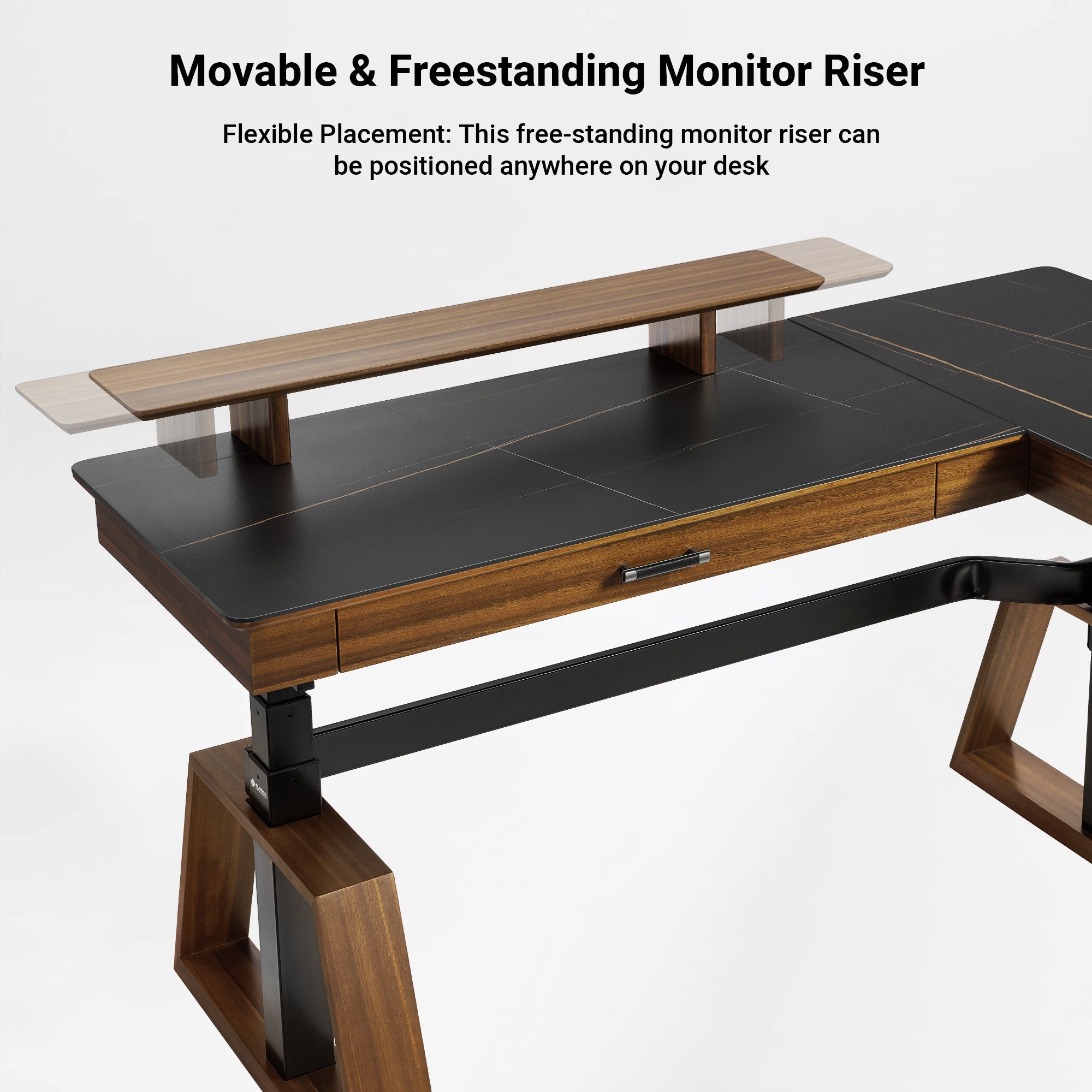 63x23 L-Shaped Height Adjustable Executive Desk, Black and Gold Sintered Stone
