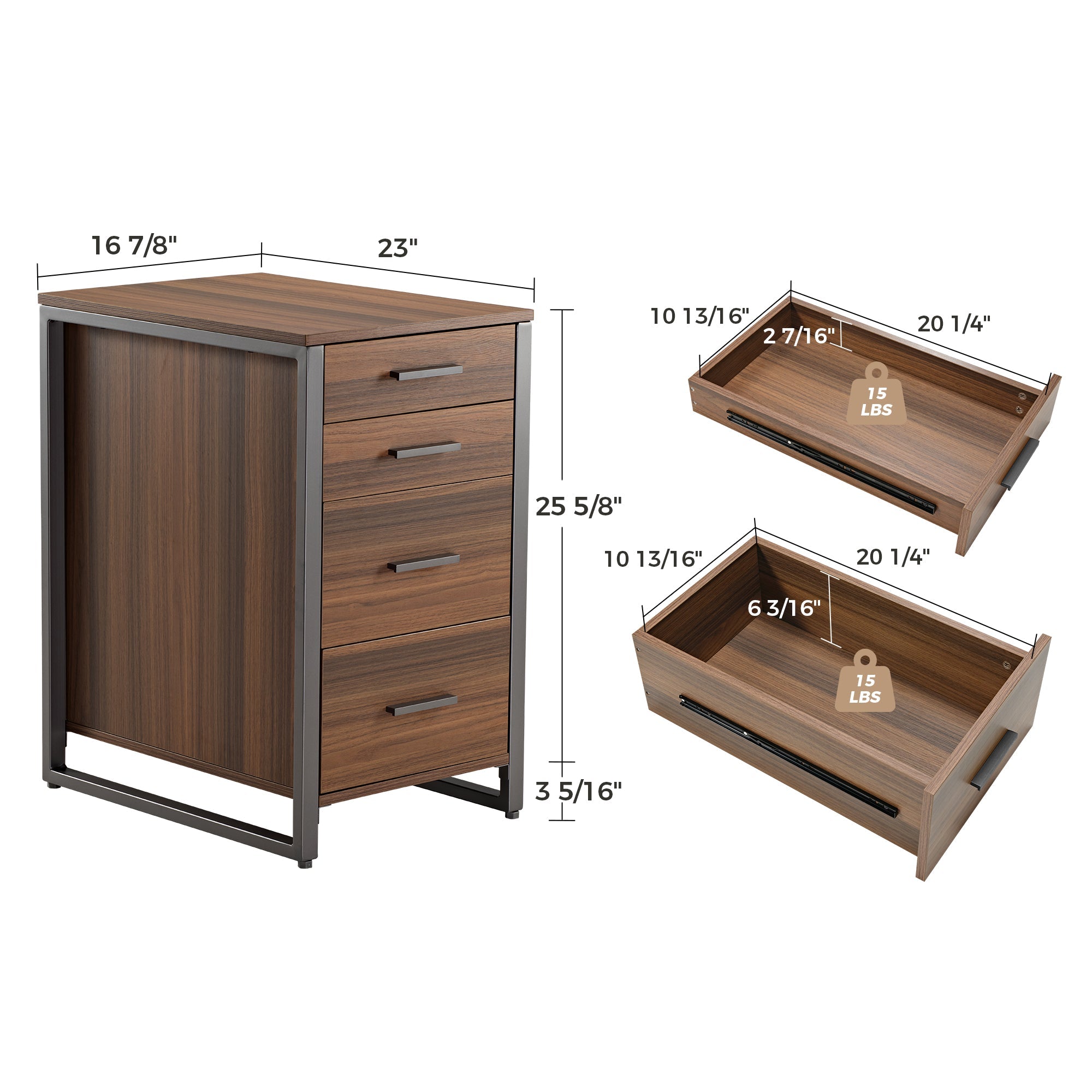 28'' Four-Drawer File Storage Cabinet, Walnut