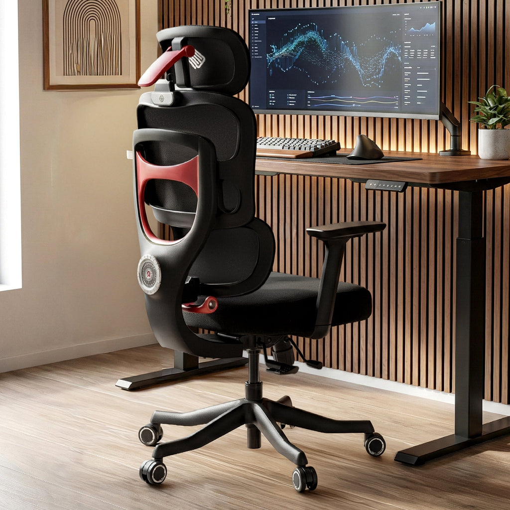Chaise de bureau et de jeu en maille à dossier haut, noire