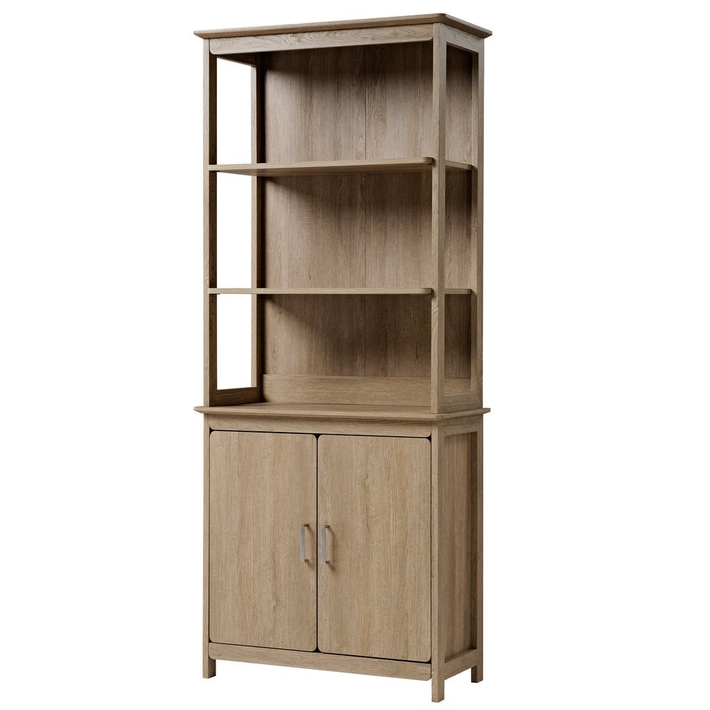 71'' Display Bookshelf with Storage Cabinet, Oak