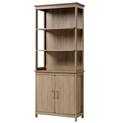 71'' Display Bookshelf with Storage Cabinet, Oak