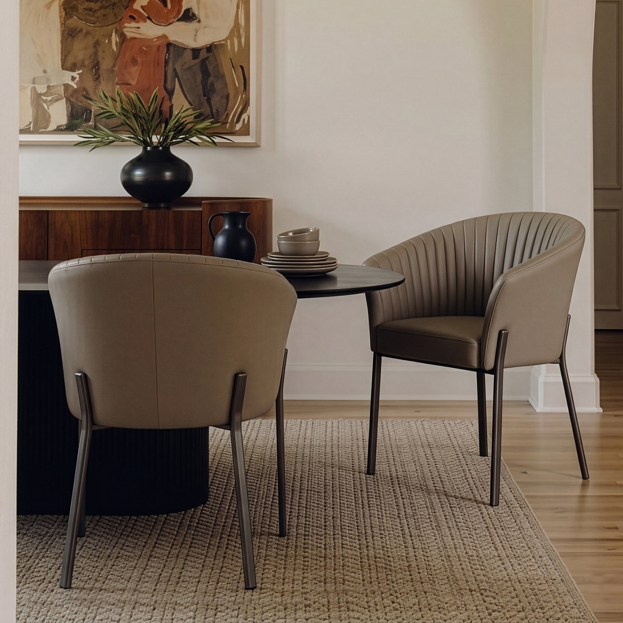 Upholstered Arm Dining Chair, Set of 1, Dark Gray