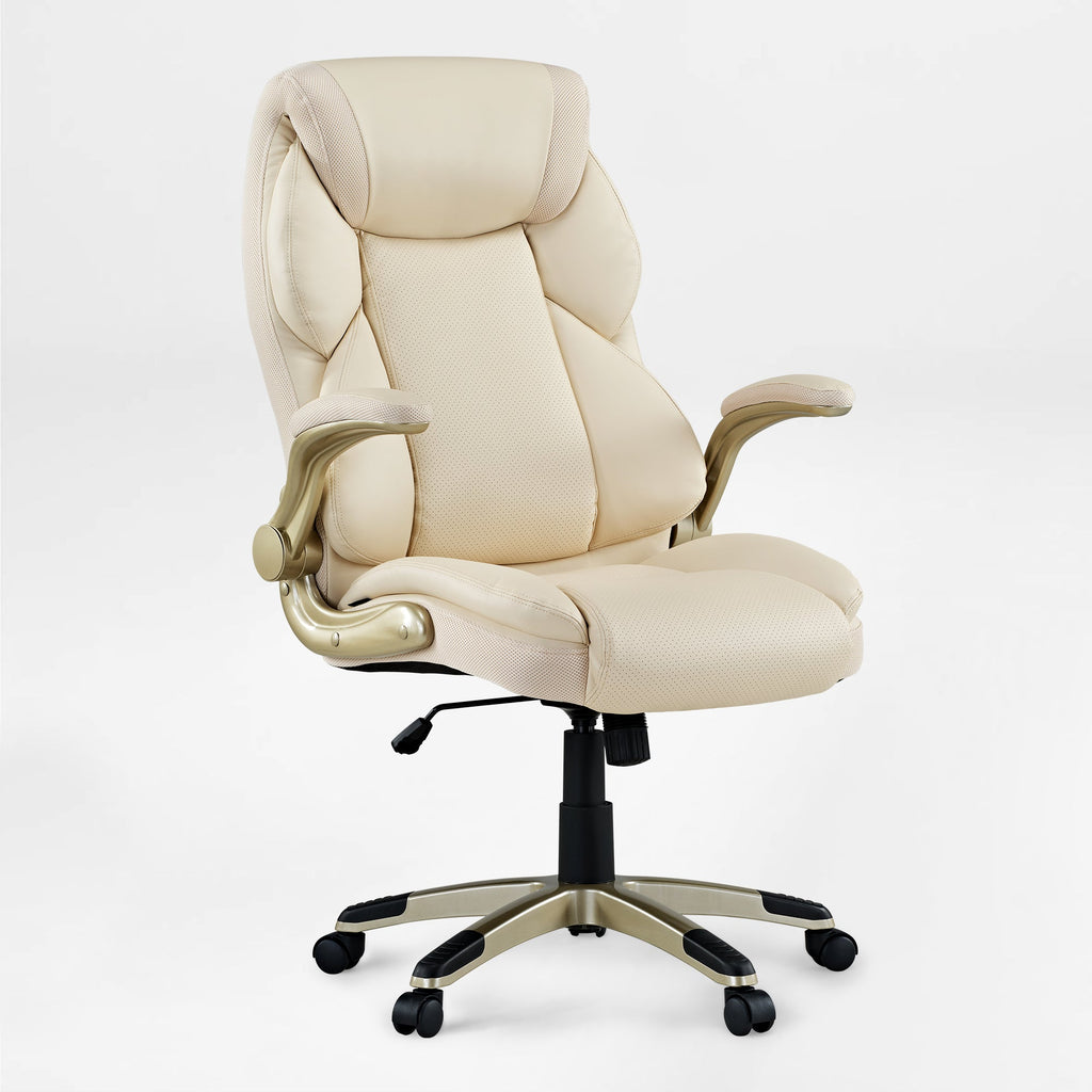 Faux Leather Home Office Chair - Ergonomic Cream