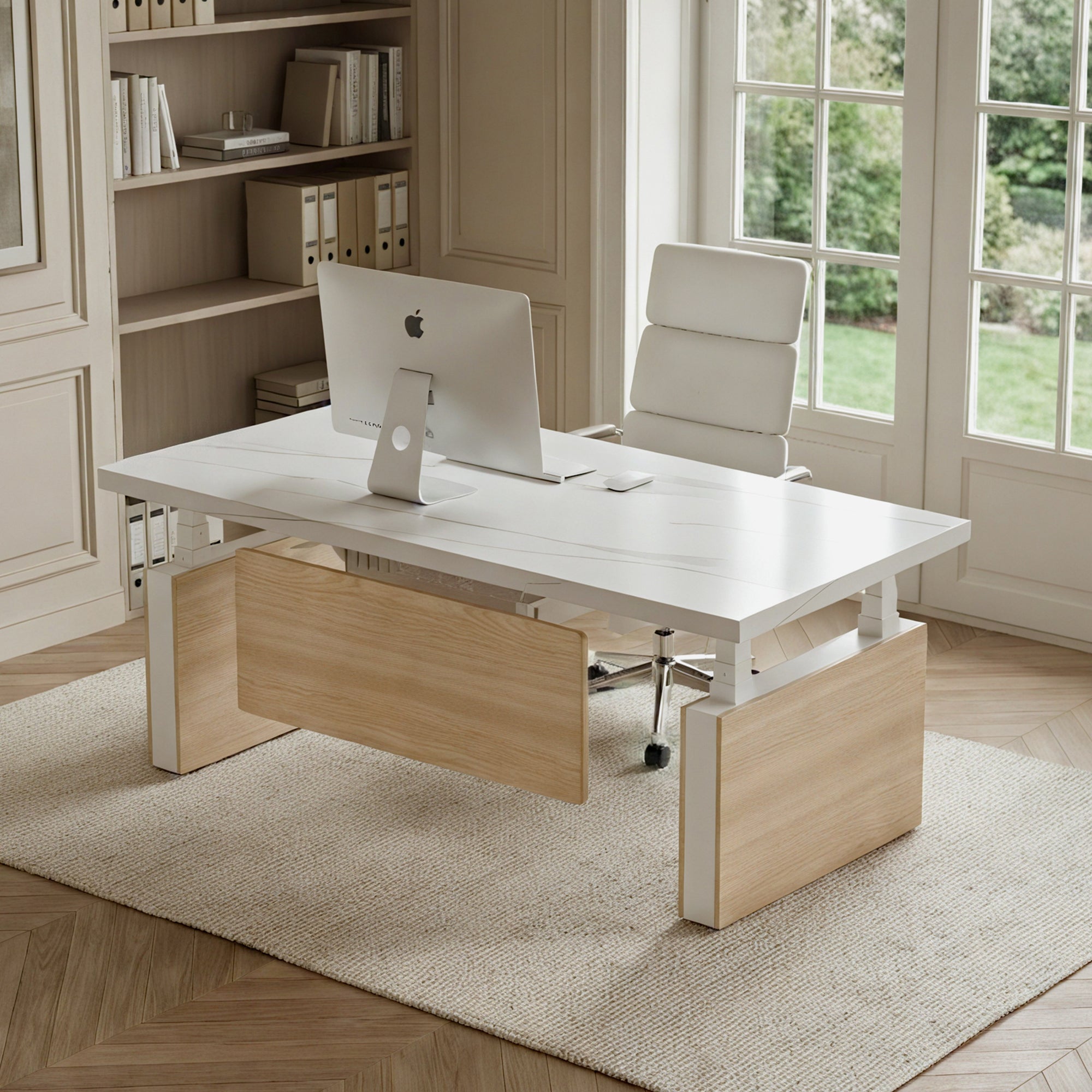 Electric Height-Adjustable Standing Desk, Premium, White