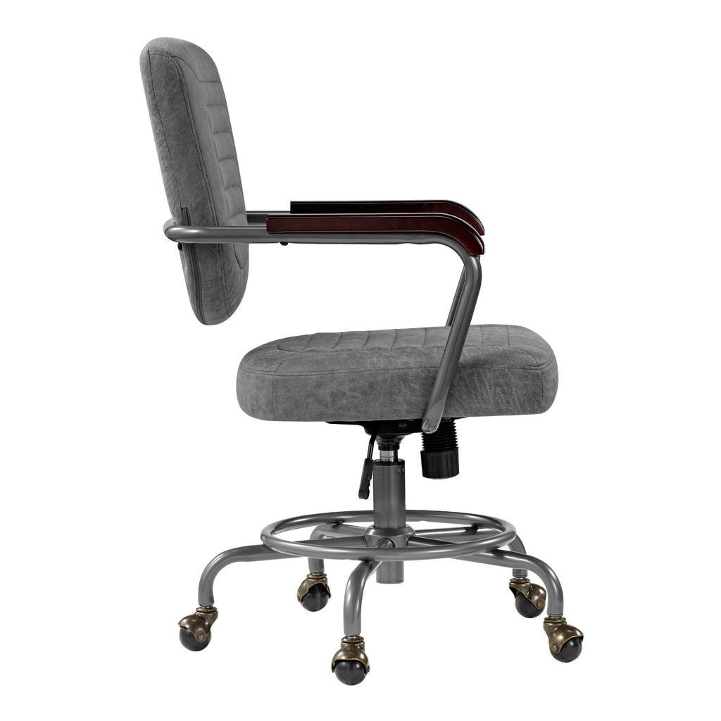 Retro PU Leather Task Office Chair - Solid Wood Arms