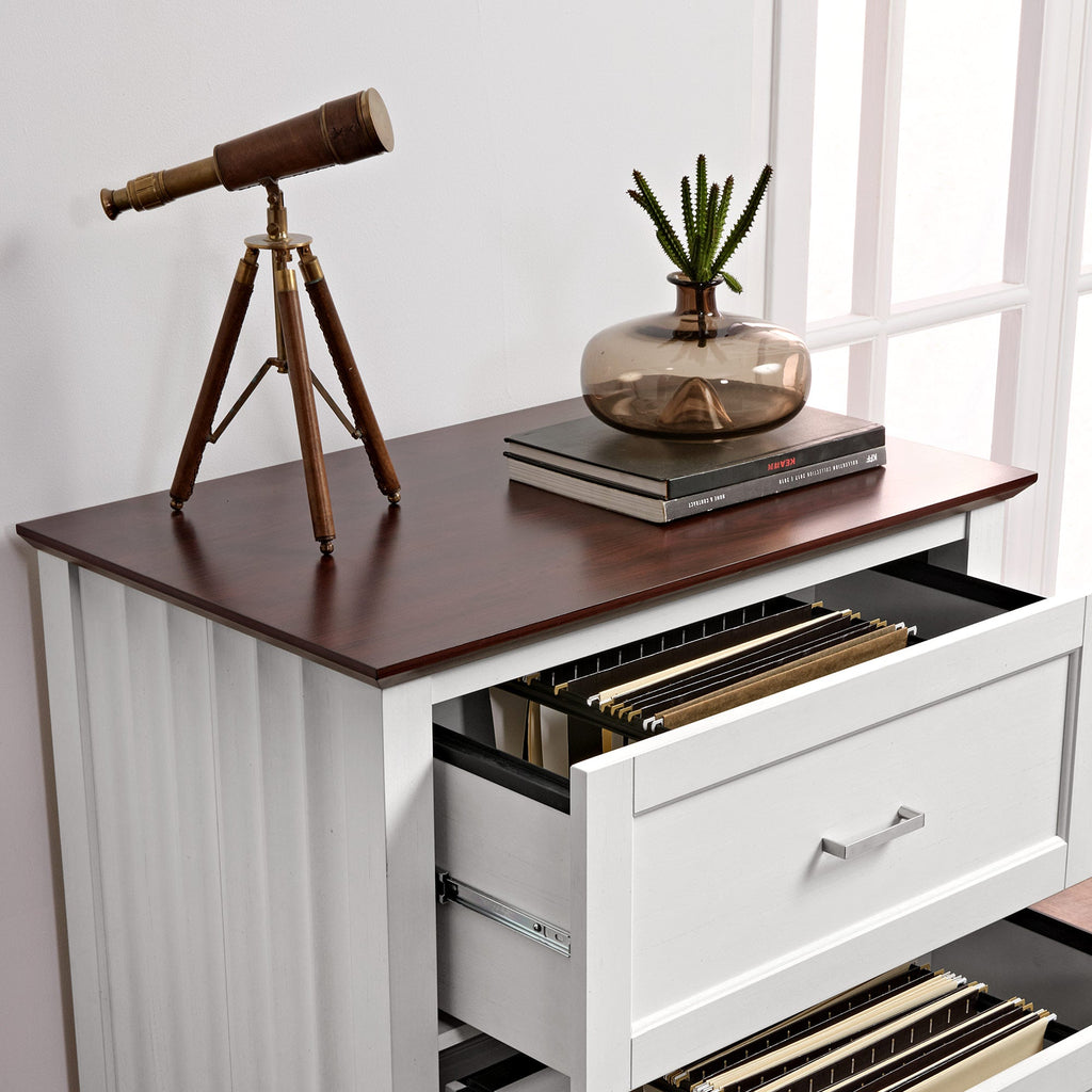 29'' File Storage Cabinet, Dual-Tone Wave Design, White