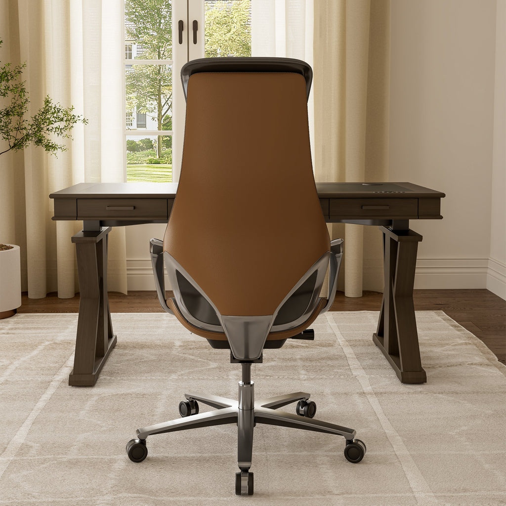 Genuine Leather Executive Office Chair - Butterfly Design High Back