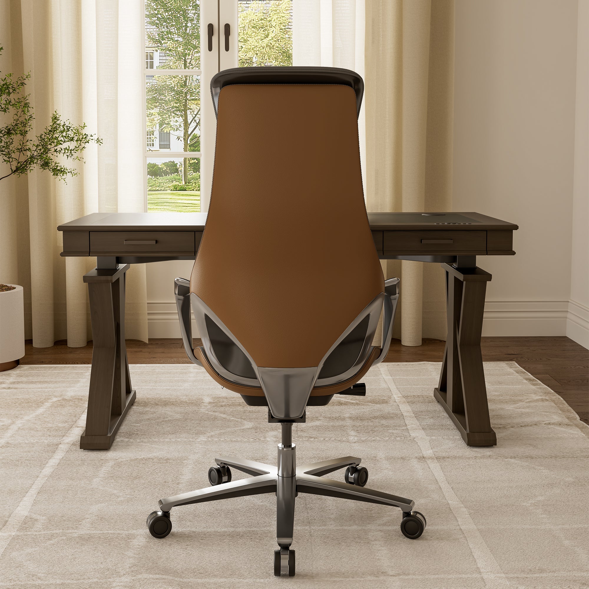 Genuine Leather Executive Office Chair - Butterfly Design High Back