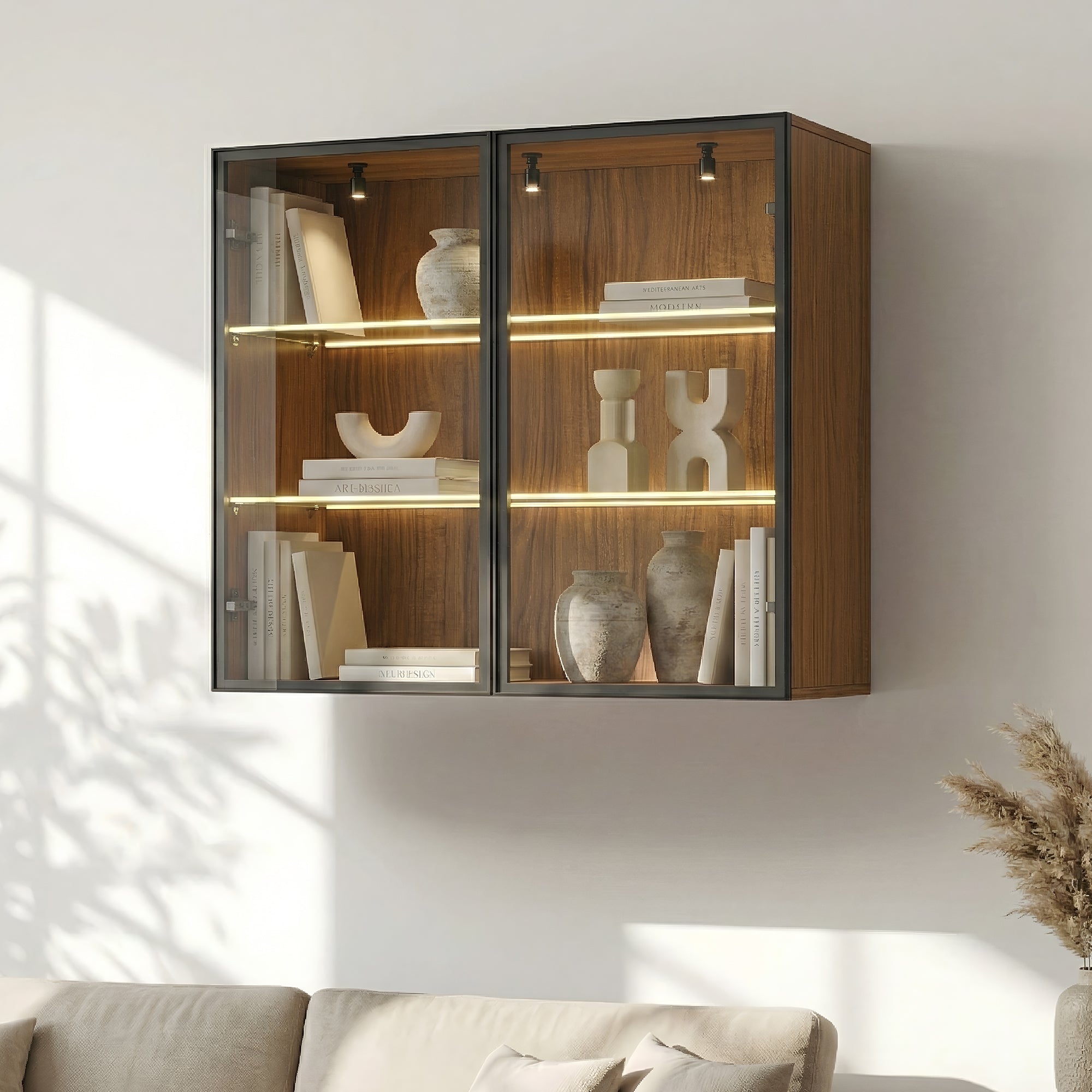 32 Wall Mounted Curio Cabinet with Glass Doors