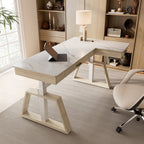 63x23 L-Shaped Height Adjustable Executive Desk, Black and Gold Sintered Stone