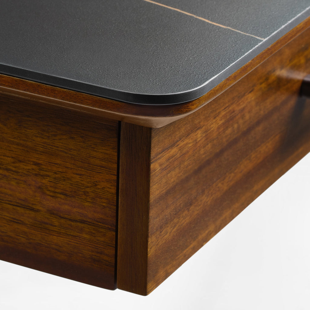63x23 L-Shaped Height Adjustable Executive Desk, Black and Gold Sintered Stone
