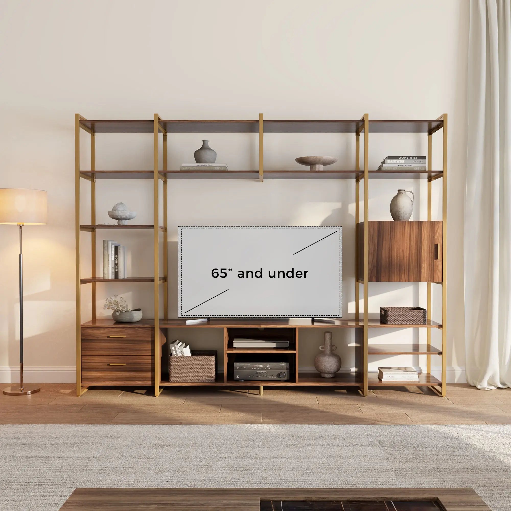 Modern TV Stand with Storage Cabinet and Book Shelves