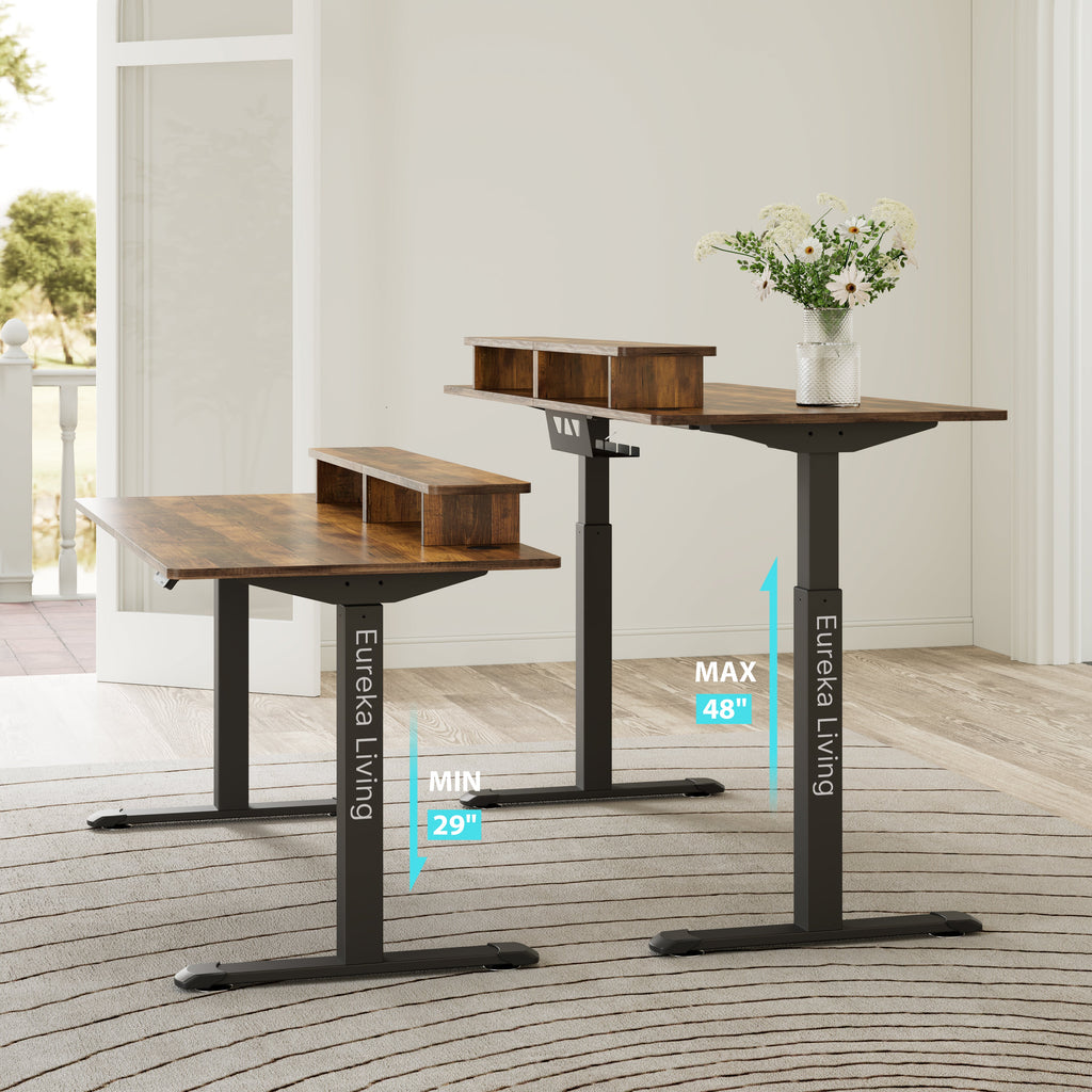 63x29 Walnut Height Adjustable Standing Desk with RGB Monitor Stand