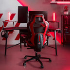 Racing-Style Gaming Chair with Headrest and Lumbar Pillow, Black and Red