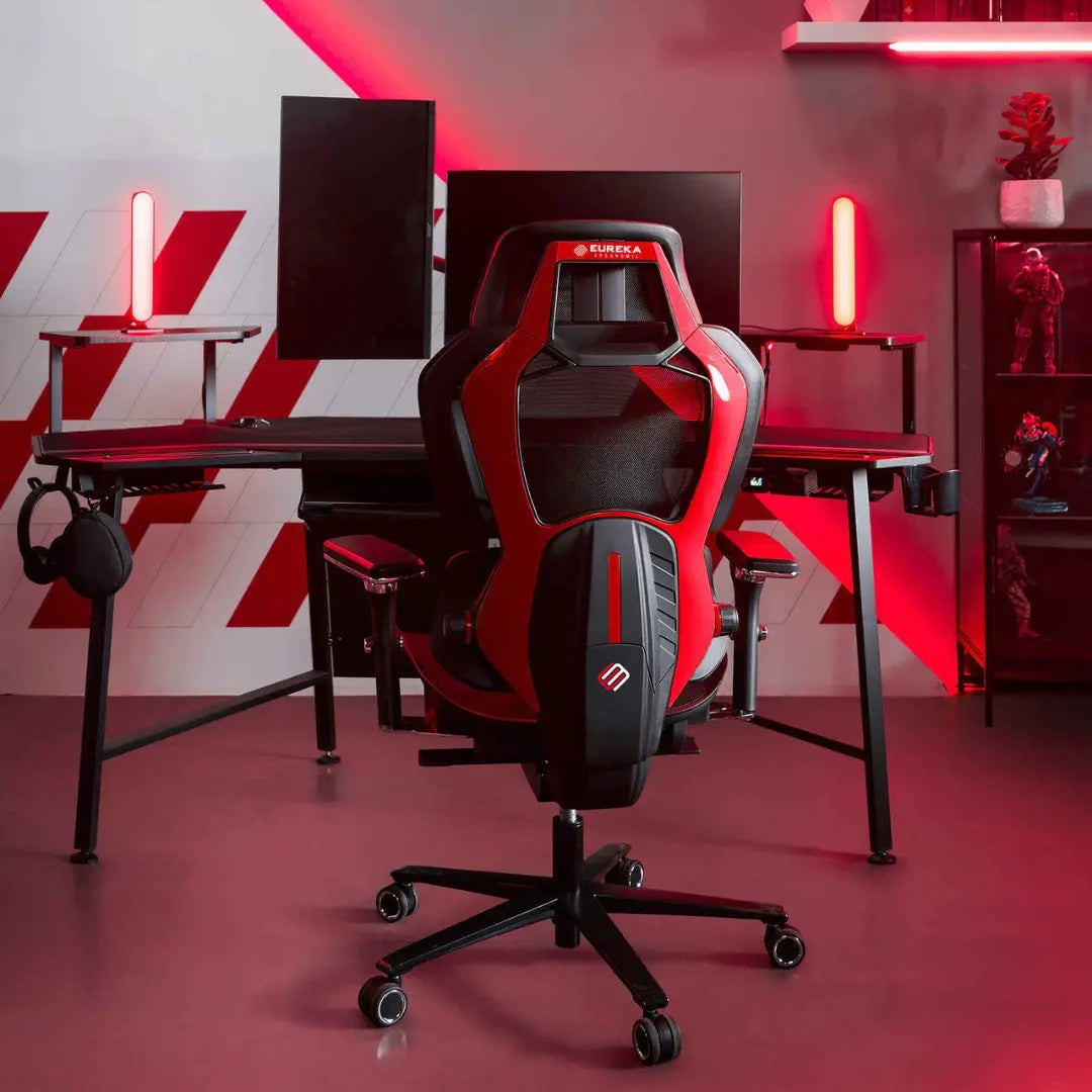 Racing-Style Gaming Chair with Headrest and Lumbar Pillow, Black and Red
