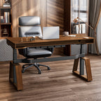 63x29 Executive Height Adjustable Standing Desk with Walnut Desktop and Drawers