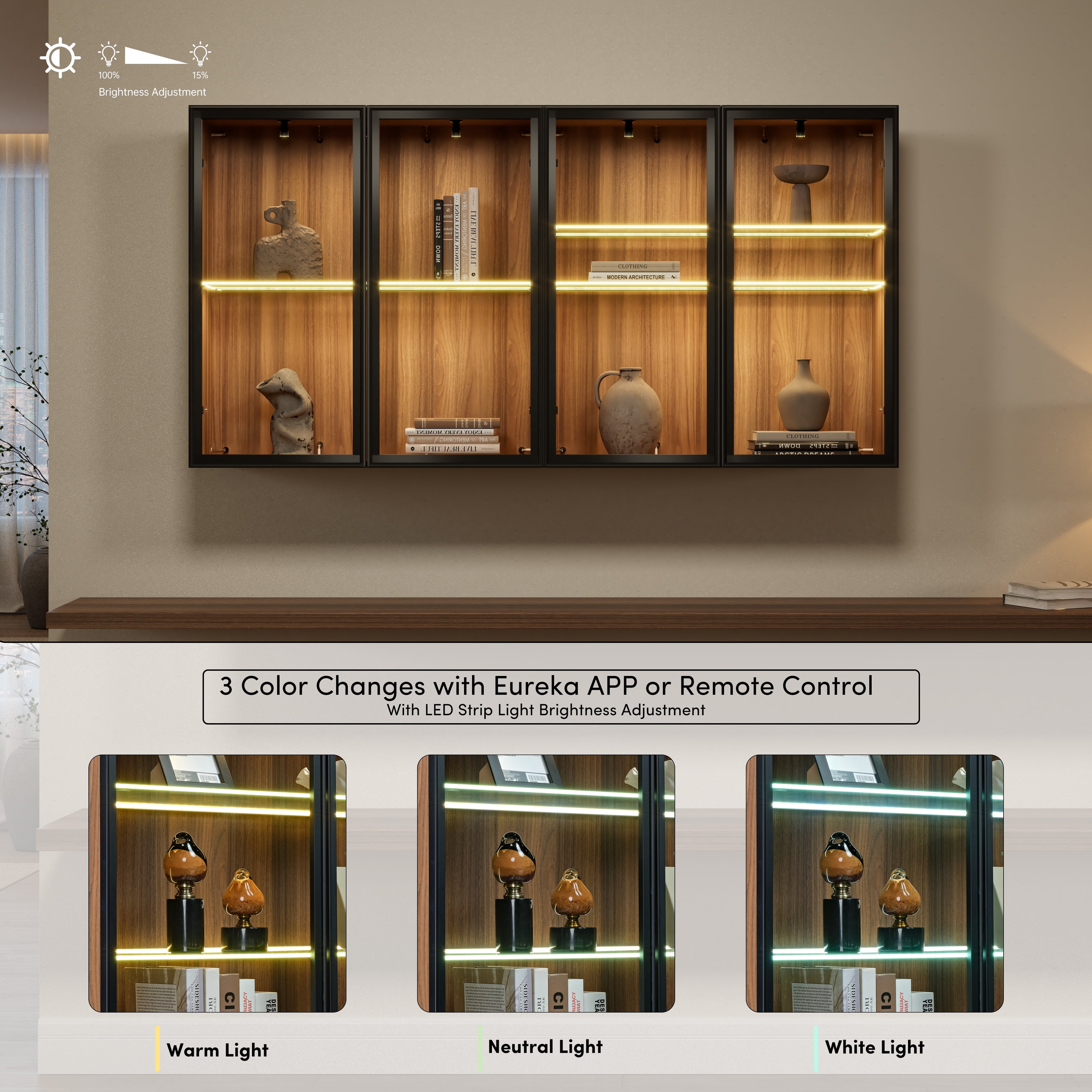32 Wall Mounted Curio Cabinet with Glass Doors