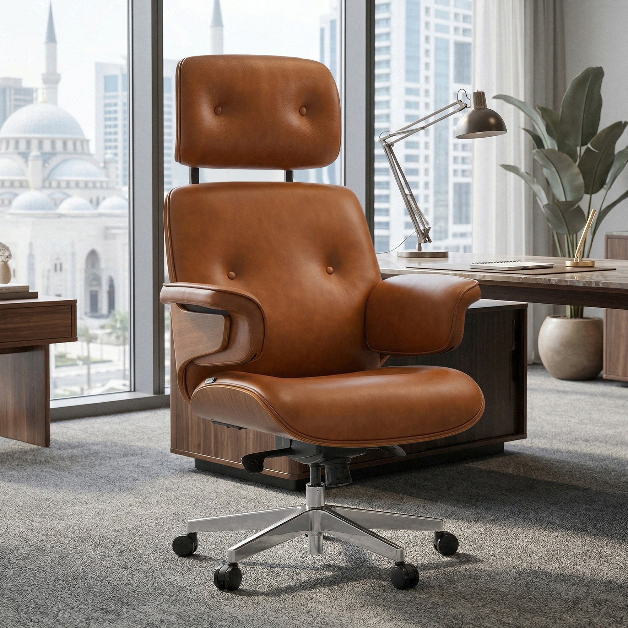 Genuine Leather Executive Office Chair - Classic Ergonomic Design