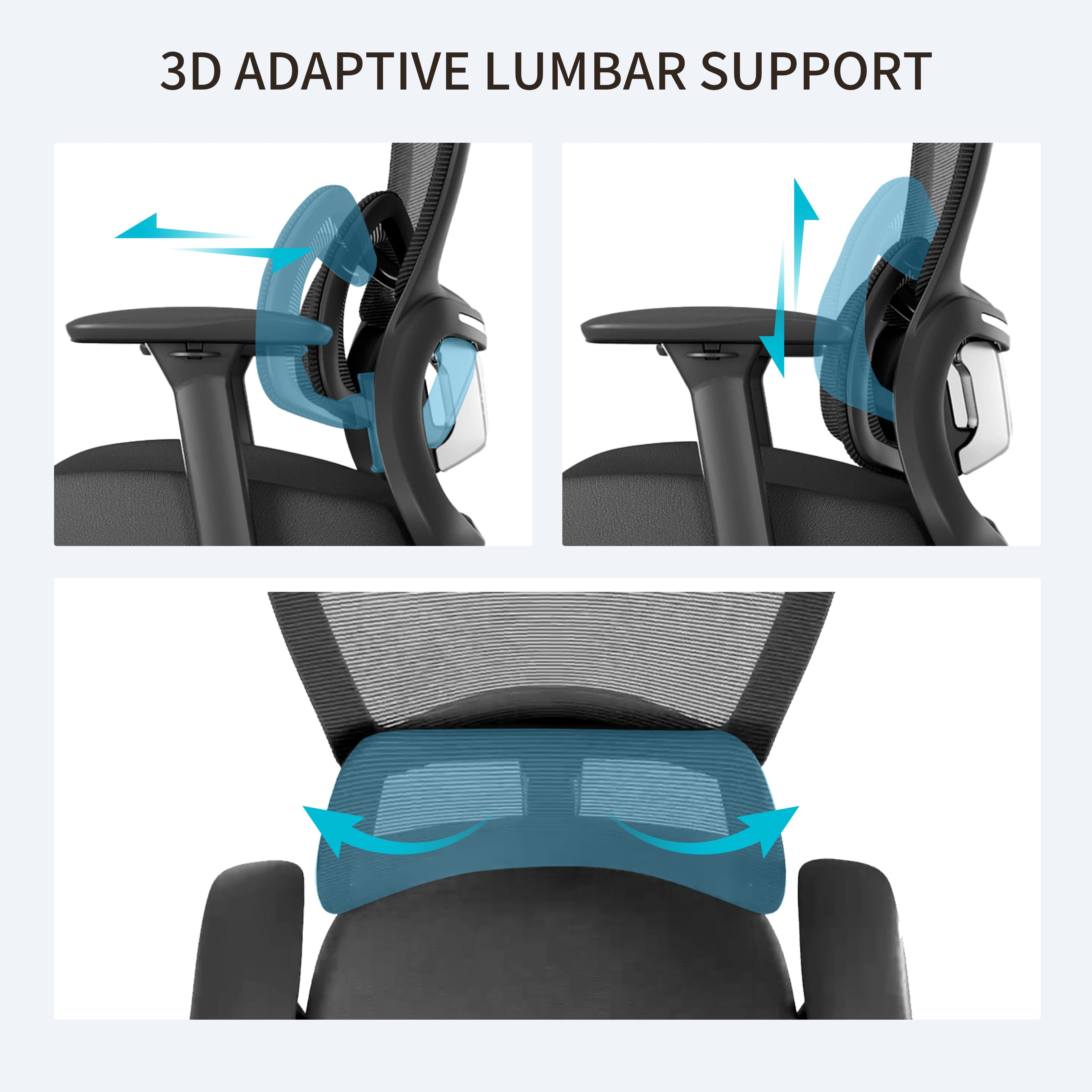 Ergonomic Office Chair - 3D Adaptive Lumbar Support Adjustable