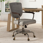 Retro PU Leather Task Office Chair - Solid Wood Arms