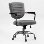 Retro PU Leather Task Office Chair - Solid Wood Arms