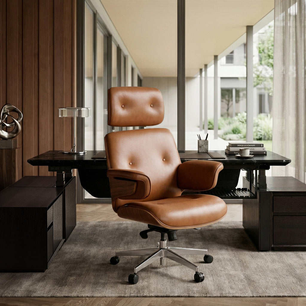 Genuine Leather Executive Office Chair - Classic Ergonomic Design