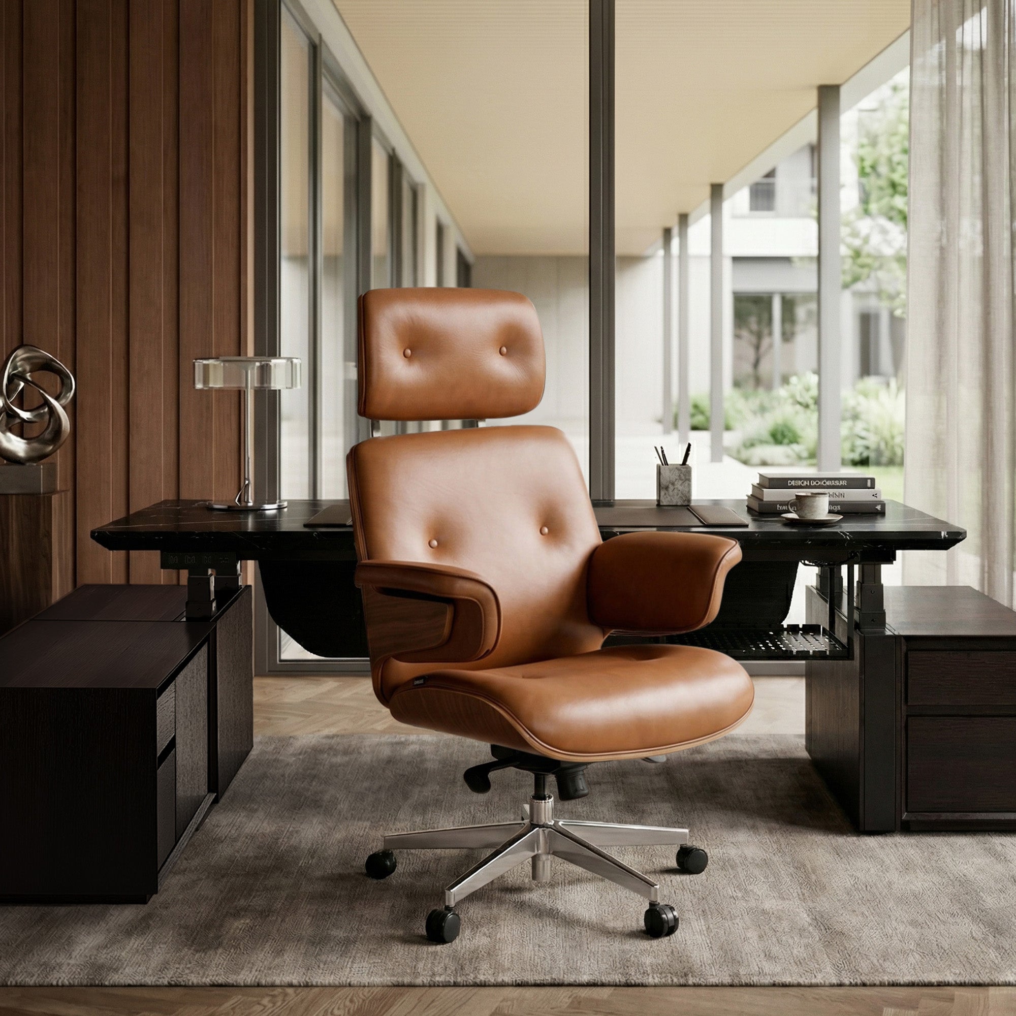 Genuine Leather Executive Office Chair - Classic Ergonomic Design