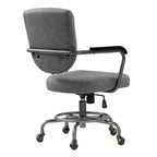 Retro PU Leather Task Office Chair - Solid Wood Arms