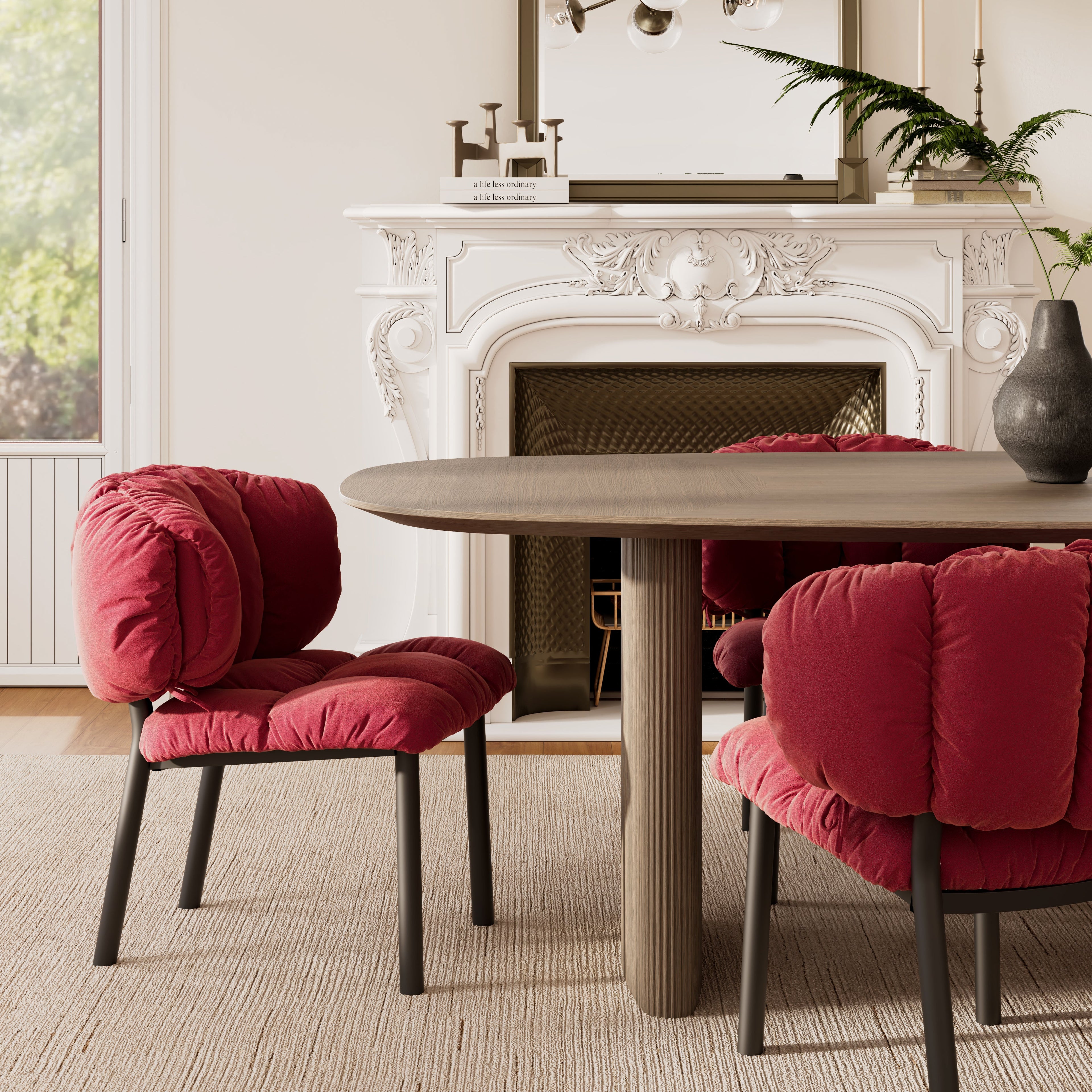 Velvet Dining Side Chair, Set of 1, Red and Green