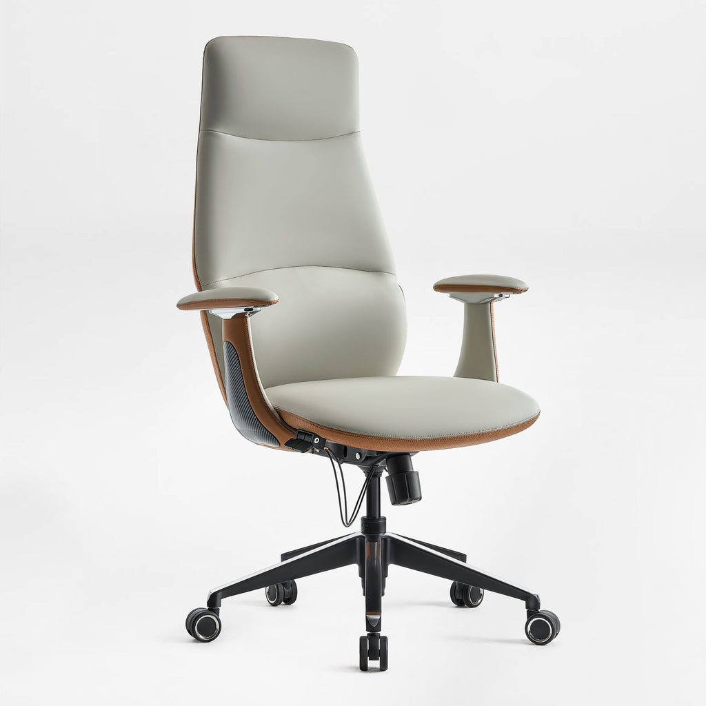 Faux Leather Executive Office Chair - Segmented Back Natural Curve